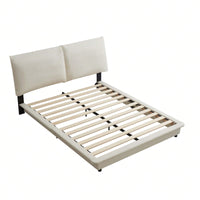 Queen Size Upholstered Platform Bed with Motion Sensor Light and Ergonomic Backrests for Ultimate Comfort