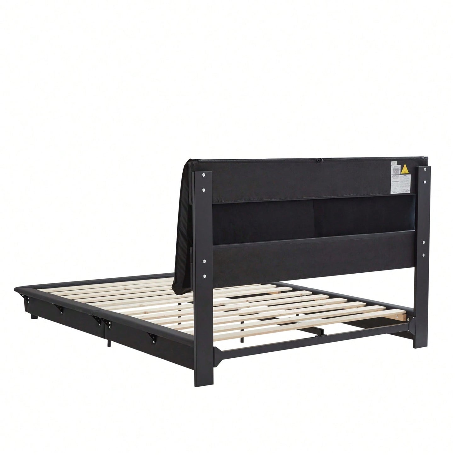 Queen Size Upholstered Platform Bed with Motion Sensor Light and Ergonomic Backrests for Ultimate Comfort