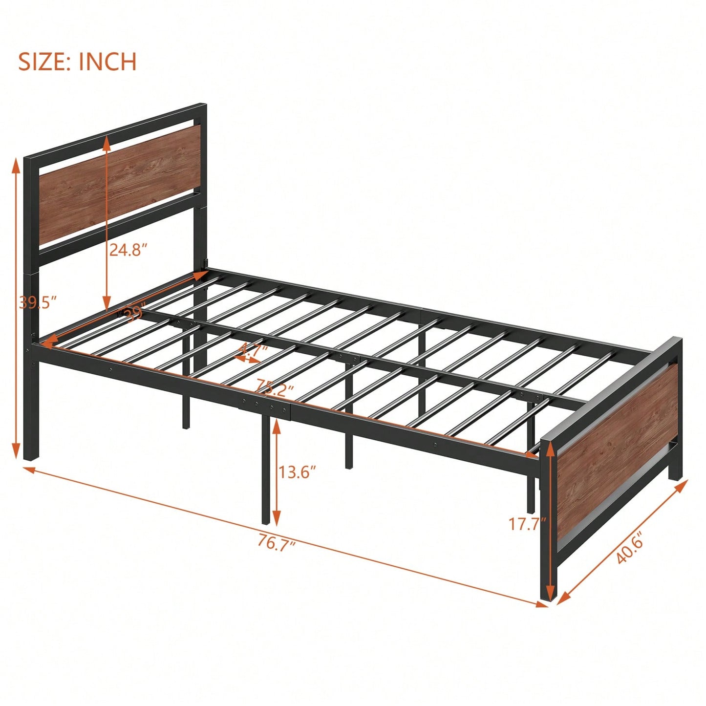 Industrial Twin Size Platform Bed Frame with Headboard Footboard and Storage Black and White Rustic Design