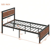 Industrial Twin Size Platform Bed Frame with Headboard Footboard and Storage Black and White Rustic Design