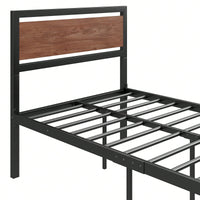 Industrial Twin Size Platform Bed Frame with Headboard Footboard and Storage Black and White Rustic Design