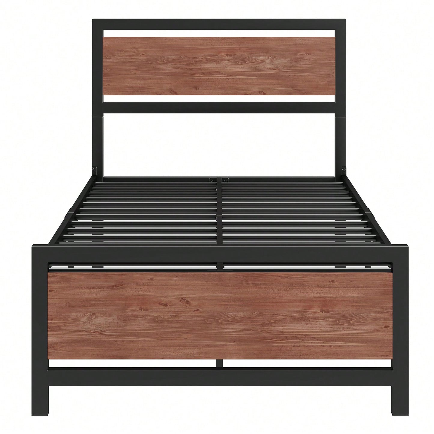 Industrial Twin Size Platform Bed Frame with Headboard Footboard and Storage Black and White Rustic Design