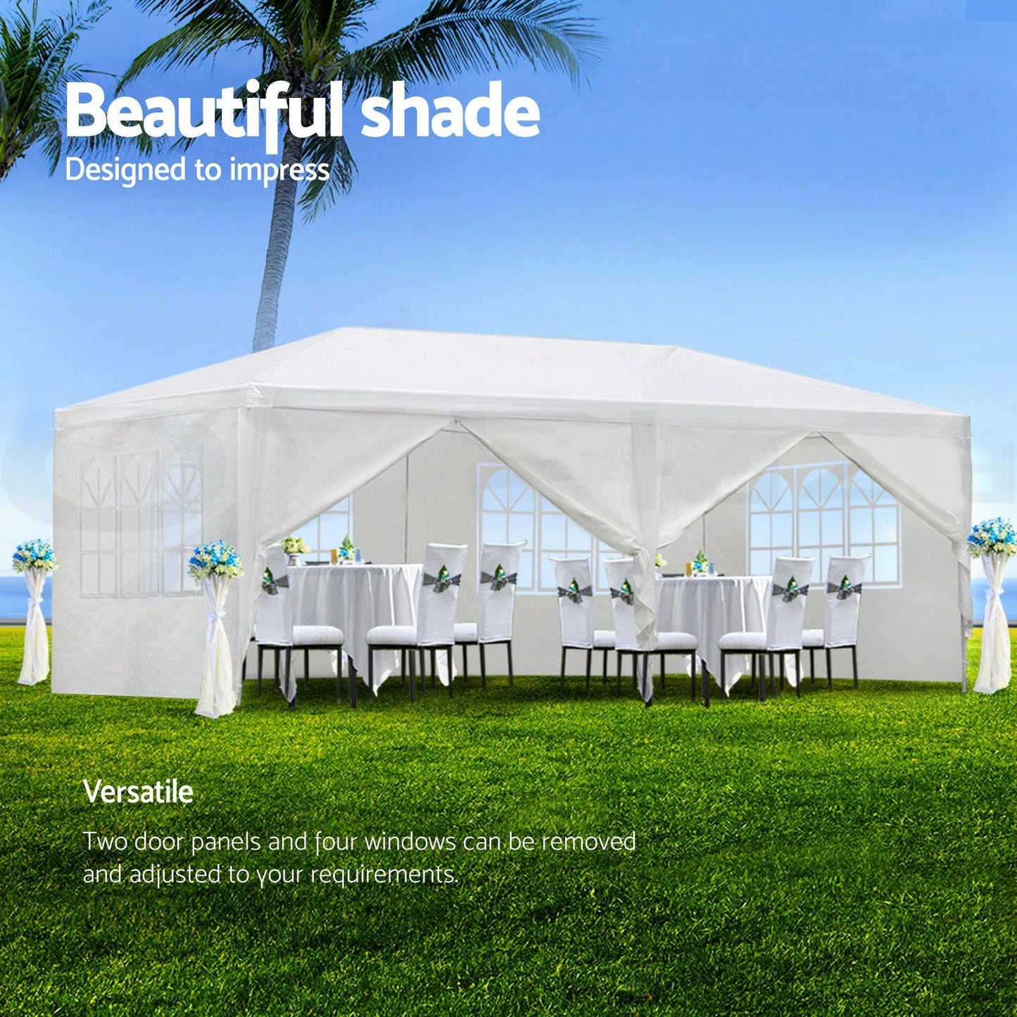 10x20 Outdoor Party Canopy Tent with 6 Removable Sidewalls for Weddings and Gatherings - Easy Setup and Durable Design