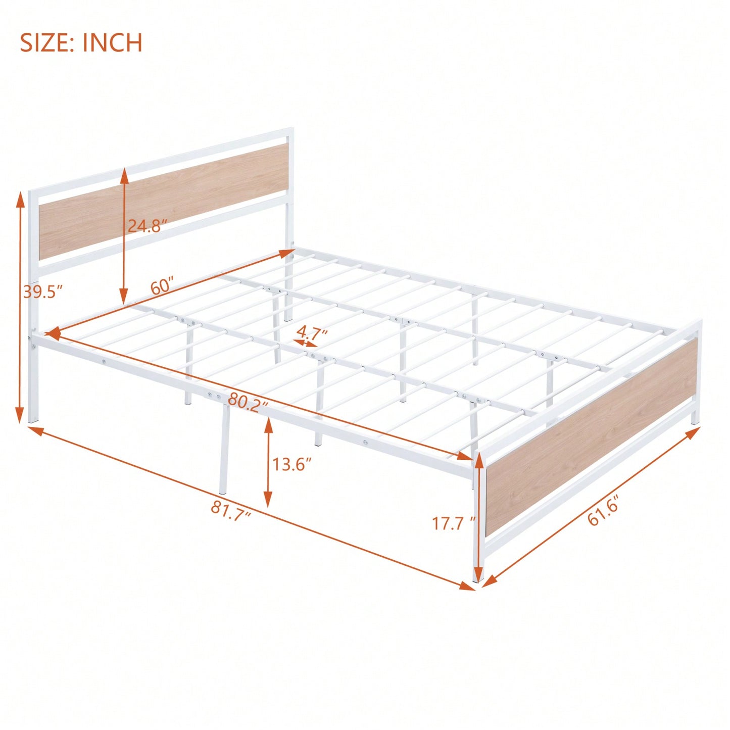 Industrial Queen Size Platform Bed Frame with Headboard Footboard Storage Sturdy Metal Wood Design Easy Assembly 350lbs Capacity