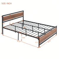 Industrial Queen Size Platform Bed Frame with Headboard Footboard Storage Sturdy Metal Wood Design Easy Assembly 350lbs Capacity