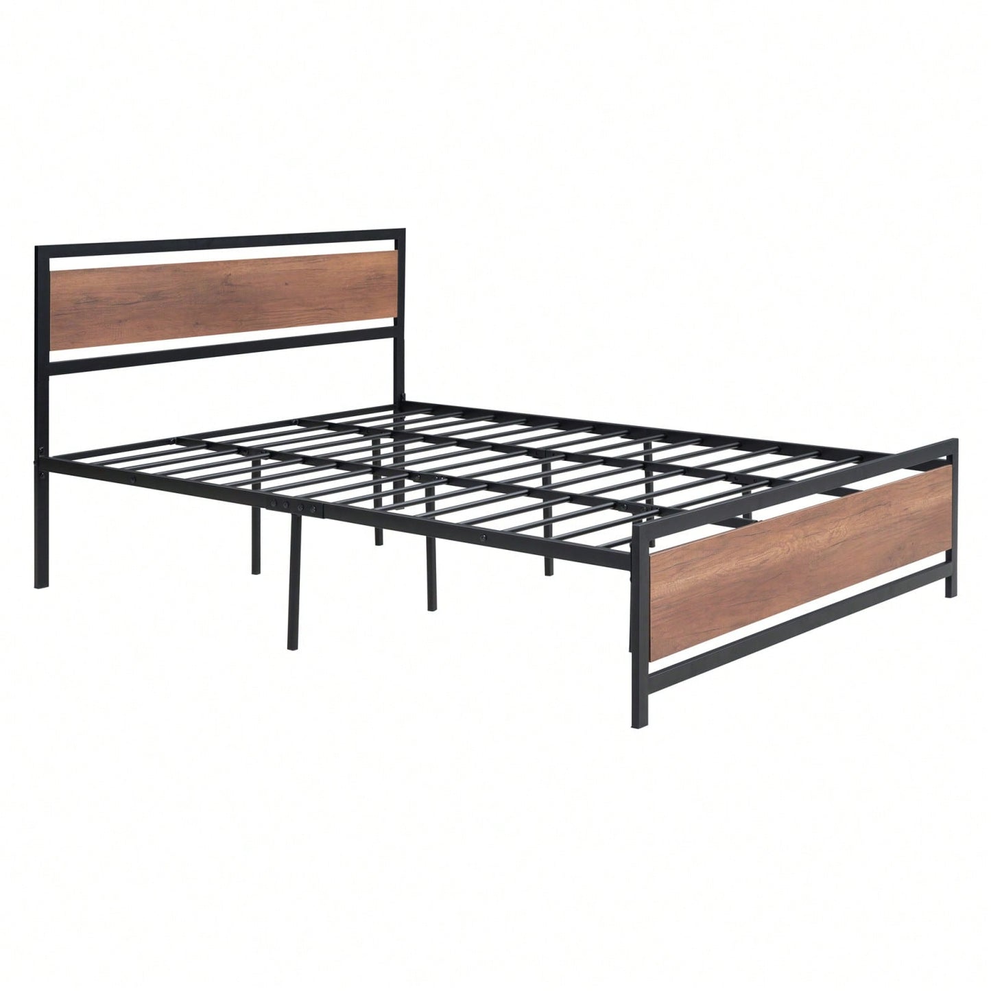 Industrial Queen Size Platform Bed Frame with Headboard Footboard Storage Sturdy Metal Wood Design Easy Assembly 350lbs Capacity