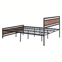 Industrial Queen Size Platform Bed Frame with Headboard Footboard Storage Sturdy Metal Wood Design Easy Assembly 350lbs Capacity