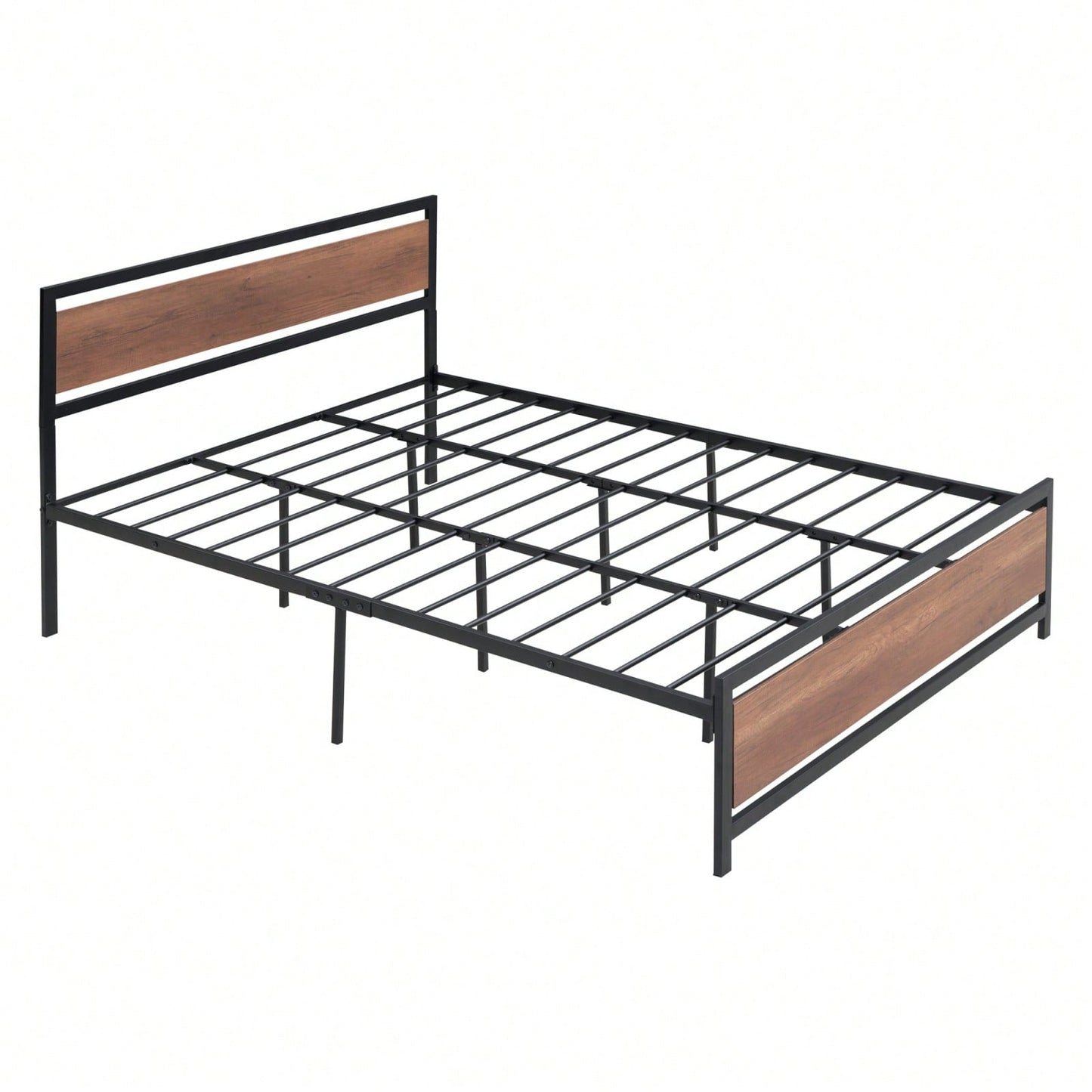 Industrial Queen Size Platform Bed Frame with Headboard Footboard Storage Sturdy Metal Wood Design Easy Assembly 350lbs Capacity