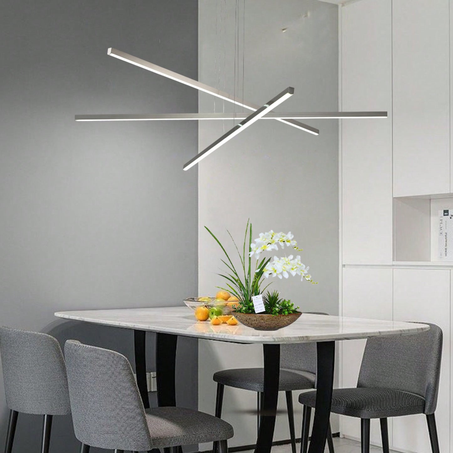 Pendant Lighting Fixture In Silver Integrated LED Geometric Design Adjustable Dimmable Modern Light