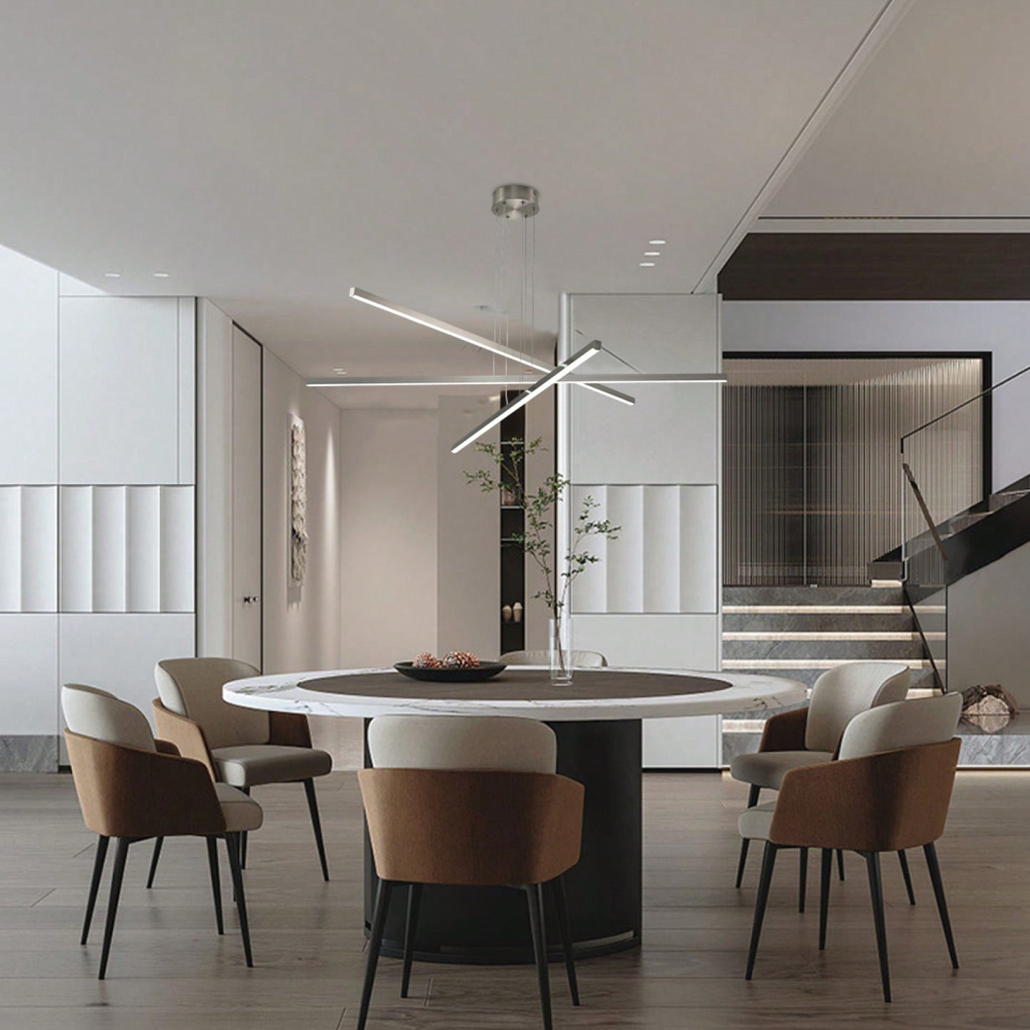 Pendant Lighting Fixture In Silver Integrated LED Geometric Design Adjustable Dimmable Modern Light