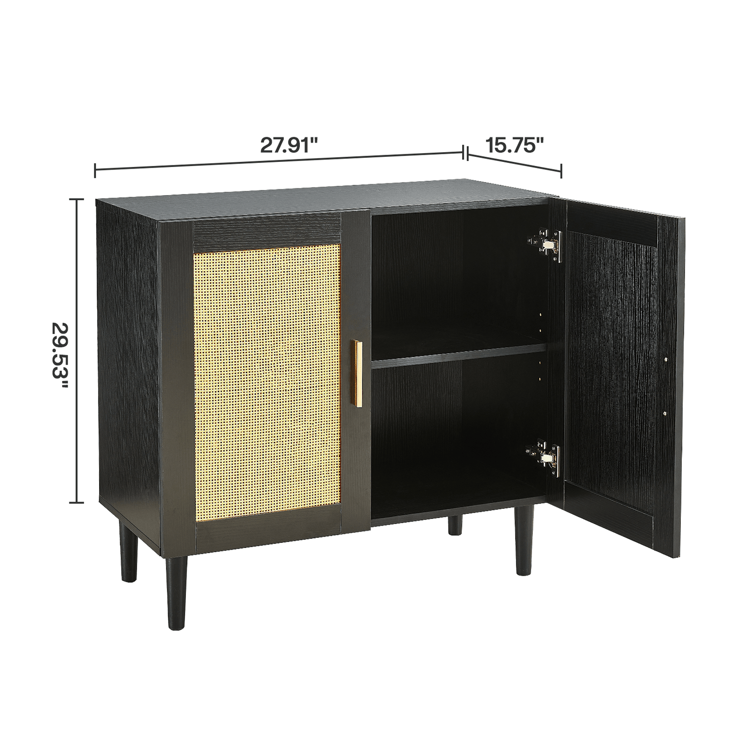 Modern Rattan Sideboard Cabinet with Adjustable Shelves for Living Room and Bedroom Easy Assembly Noiseless Door Closure