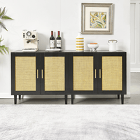 Modern Rattan Sideboard Cabinet with Adjustable Shelves for Living Room and Bedroom Easy Assembly Noiseless Door Closure