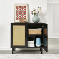 Modern Rattan Sideboard Cabinet with Adjustable Shelves for Living Room and Bedroom Easy Assembly Noiseless Door Closure