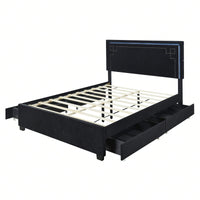 Elegant Queen Size Upholstered Platform Bed with LED Headboard and 4 Storage Drawers, Sturdy Design and Space Maximization