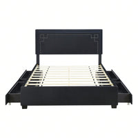 Elegant Queen Size Upholstered Platform Bed with LED Headboard and 4 Storage Drawers, Sturdy Design and Space Maximization