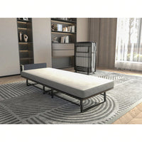 Portable Metal Folding Bed Frame with High Density Foam Mattress and 4 Castors for Easy Storage and Versatile Use