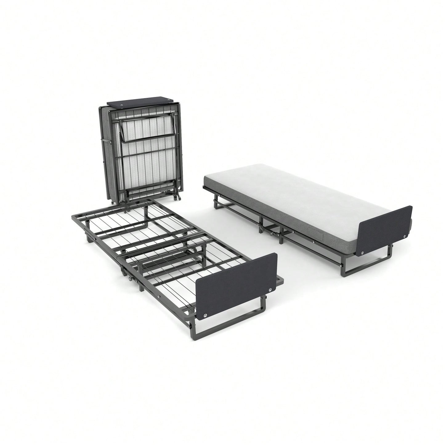 Portable Metal Folding Bed Frame with High Density Foam Mattress and 4 Castors for Easy Storage and Versatile Use