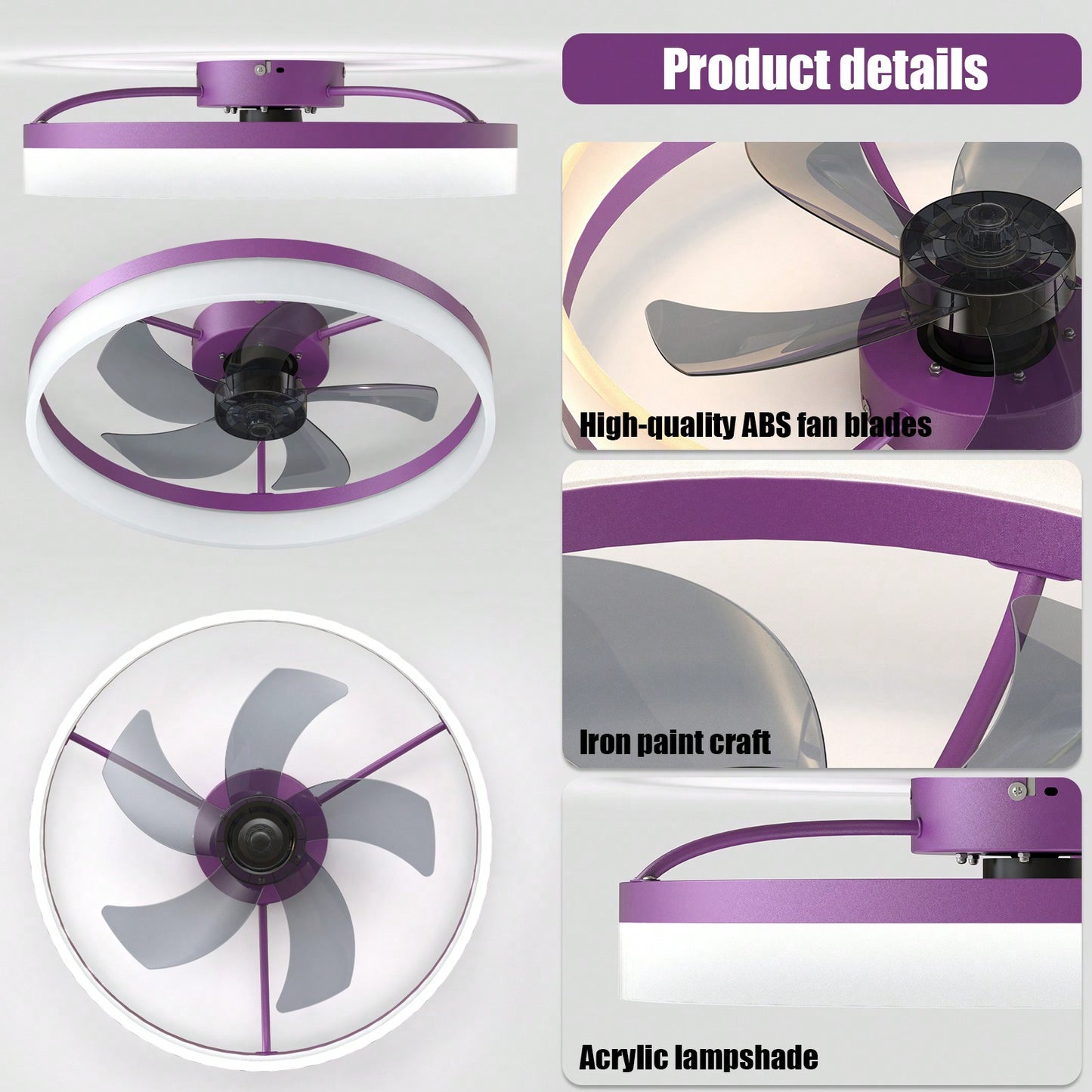 Dimmable LED Ceiling Fan with Remote Control Modern Design Adjustable Speed Silent Operation Indoor Lighting