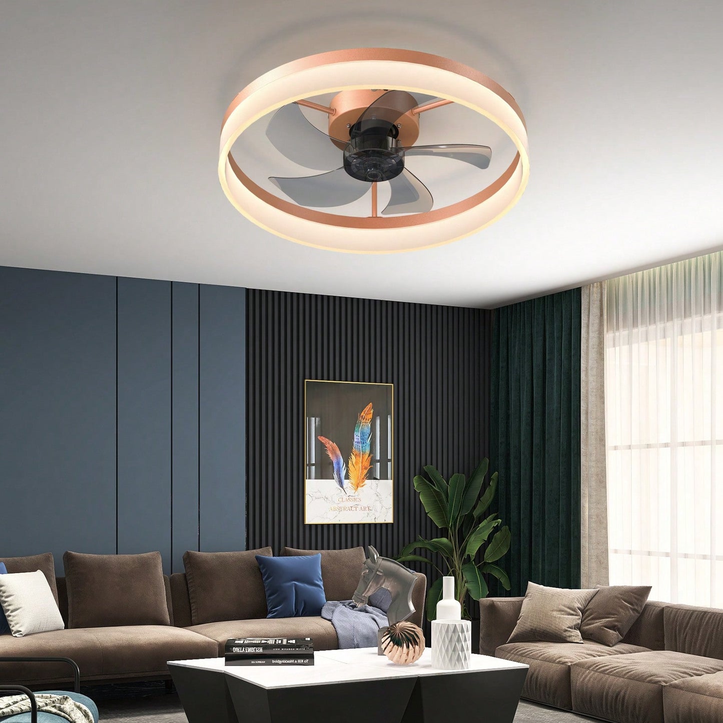 Dimmable LED Ceiling Fan with Remote Control Modern Design Adjustable Speed Silent Operation Indoor Lighting