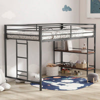Cinnamon Wood Shelf Metal Junior Twin Loft Bunk Bed with Guard Rails Easy Assembly Sturdy Frame