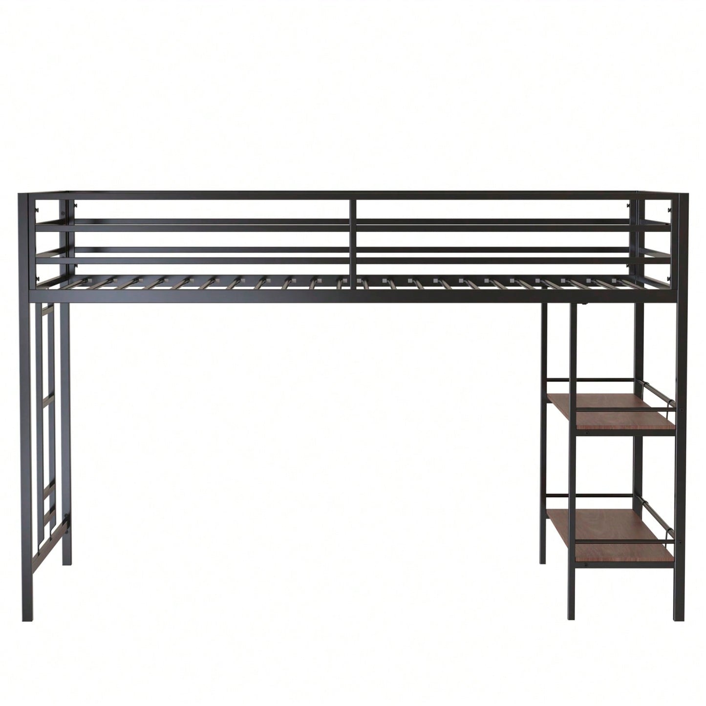 Cinnamon Wood Shelf Metal Junior Twin Loft Bunk Bed with Guard Rails Easy Assembly Sturdy Frame