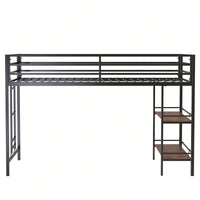 Cinnamon Wood Shelf Metal Junior Twin Loft Bunk Bed with Guard Rails Easy Assembly Sturdy Frame