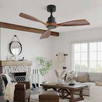 48 Inch Matte Black Outdoor Ceiling Fan with Remote Control Reversible DC Motor Solid Wood Blades 6-Speed Whisper Quiet Energy Efficient