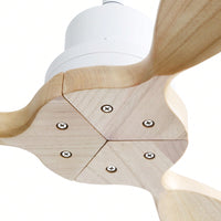 52 Inch White Wooden Ceiling Fan with Remote Control Reversible DC Motor 3 Solid Wood Blades for Indoor Outdoor Use