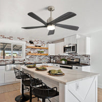 52 Inch Gray Wood Ceiling Fan with Dimmable LED Light Remote Control Reversible DC Motor Smart App Control Energy Efficient