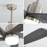 52 Inch Gray Wood Ceiling Fan with Dimmable LED Light Remote Control Reversible DC Motor Smart App Control Energy Efficient