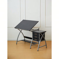 Adjustable Drafting Table with Stool and Crossed Legs - 3 Drawers and 0-75 Degree Tilt for Artists and Designers