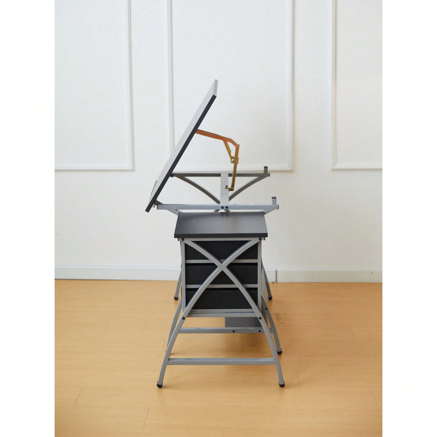 Adjustable Drafting Table with Stool and Crossed Legs - 3 Drawers and 0-75 Degree Tilt for Artists and Designers