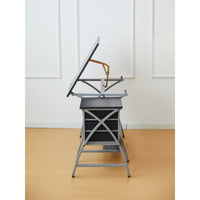 Adjustable Drafting Table with Stool and Crossed Legs - 3 Drawers and 0-75 Degree Tilt for Artists and Designers