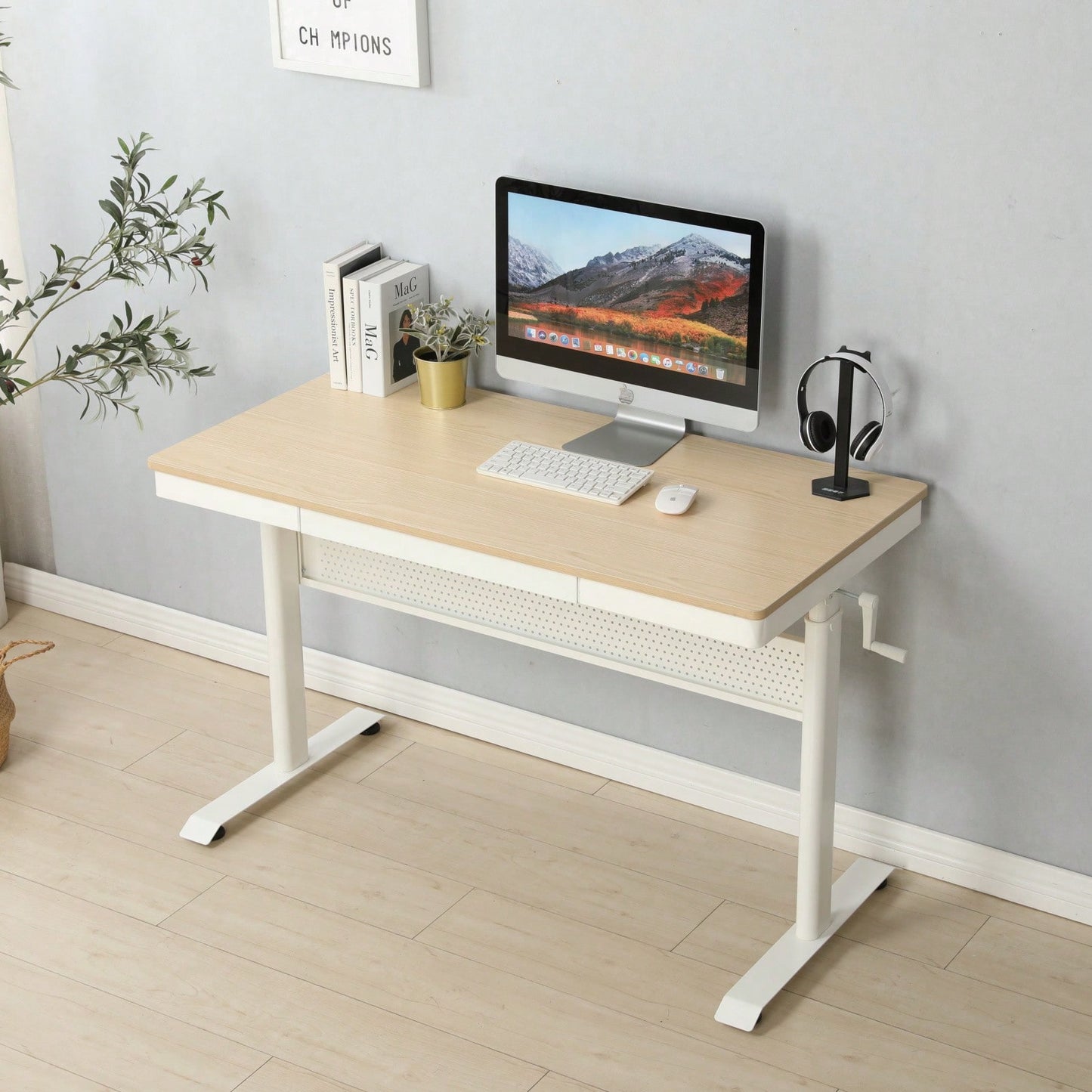 Adjustable Height Standing Desk with Metal Drawer Ergonomic Workstation for Home Office Easy Assembly Strong Support