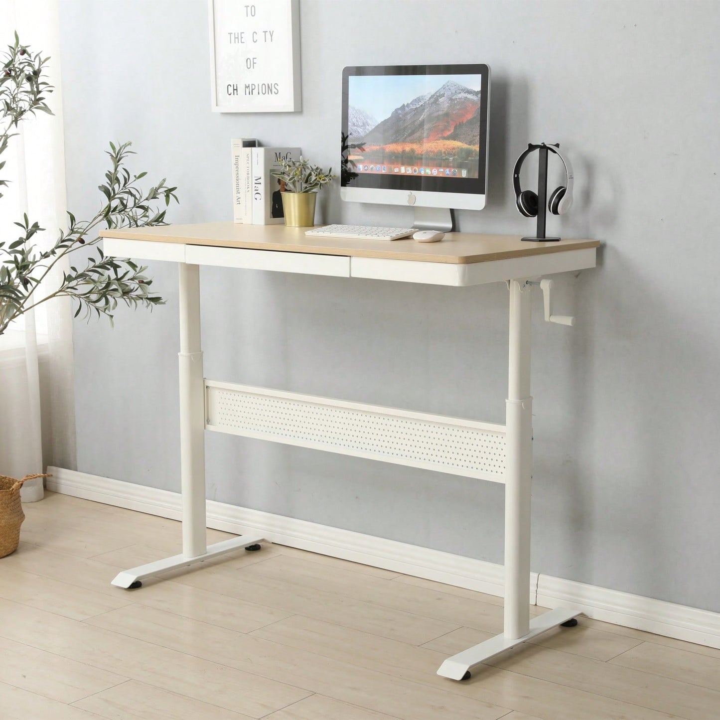 Adjustable Height Standing Desk with Metal Drawer Ergonomic Workstation for Home Office Easy Assembly Strong Support