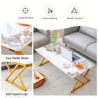 Modern Minimalist Marble Coffee Table with Metal Legs - Versatile Design for Home Use Easy Assembly for Gatherings