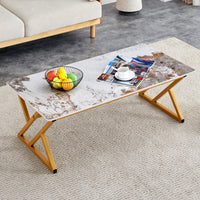 Modern Minimalist Marble Coffee Table with Metal Legs - Versatile Design for Home Use Easy Assembly for Gatherings