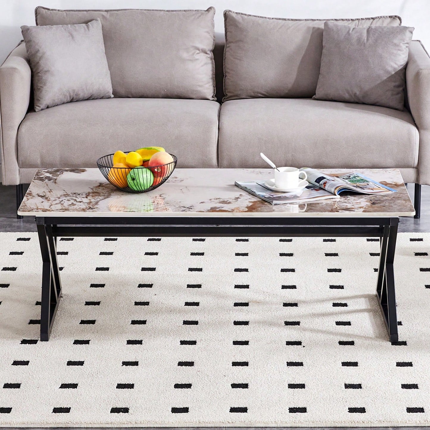 Modern Minimalist Marble Coffee Table with Metal Legs - Versatile Design for Home Use Easy Assembly for Gatherings