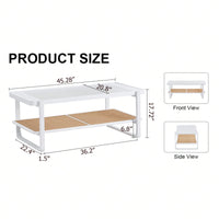 Modern Minimalist Double Layer Solid Wood Coffee Table with Glass Top and Rattan Edge - Farmhouse Style with Storage for Living Room