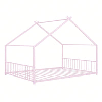 Sturdy Full Size Metal House Bed for Kids Fun Playhouse Design Semi-Enclosed Easy Assembly 350lbs Capacity