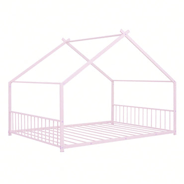 Sturdy Full Size Metal House Bed for Kids Fun Playhouse Design Semi-Enclosed Easy Assembly 350lbs Capacity