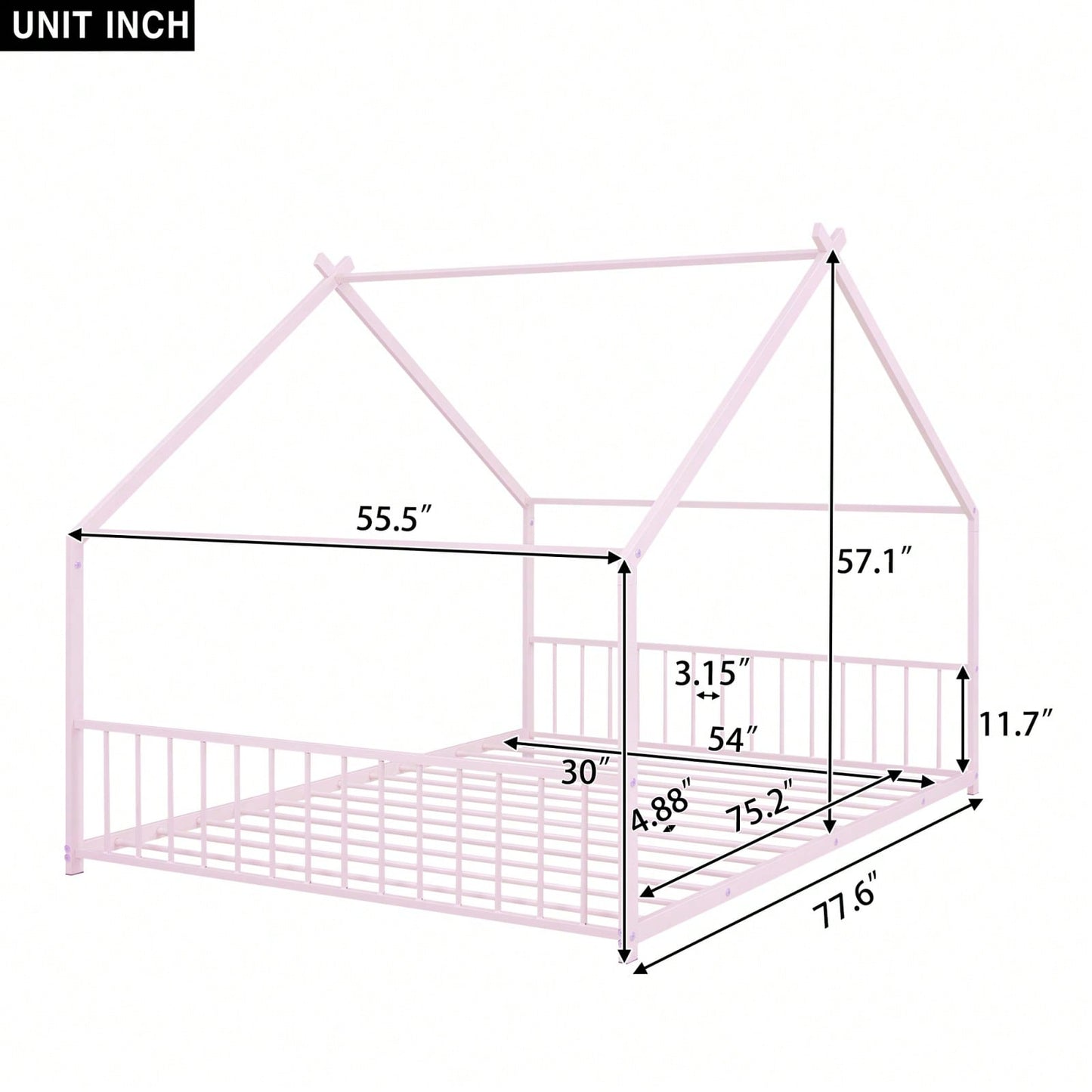 Sturdy Full Size Metal House Bed for Kids Fun Playhouse Design Semi-Enclosed Easy Assembly 350lbs Capacity