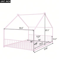 Sturdy Full Size Metal House Bed for Kids Fun Playhouse Design Semi-Enclosed Easy Assembly 350lbs Capacity