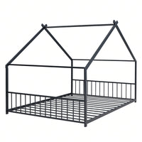 Sturdy Full Size Metal House Bed for Kids Fun Playhouse Design Semi-Enclosed Easy Assembly 350lbs Capacity