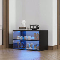 Modern Black Glass Door Shoe Box Shoe Storage Cabinet With RGB Led Light, Easy To Clean, Practical Design, 31.3*14.76*18.9, 35.27lbs