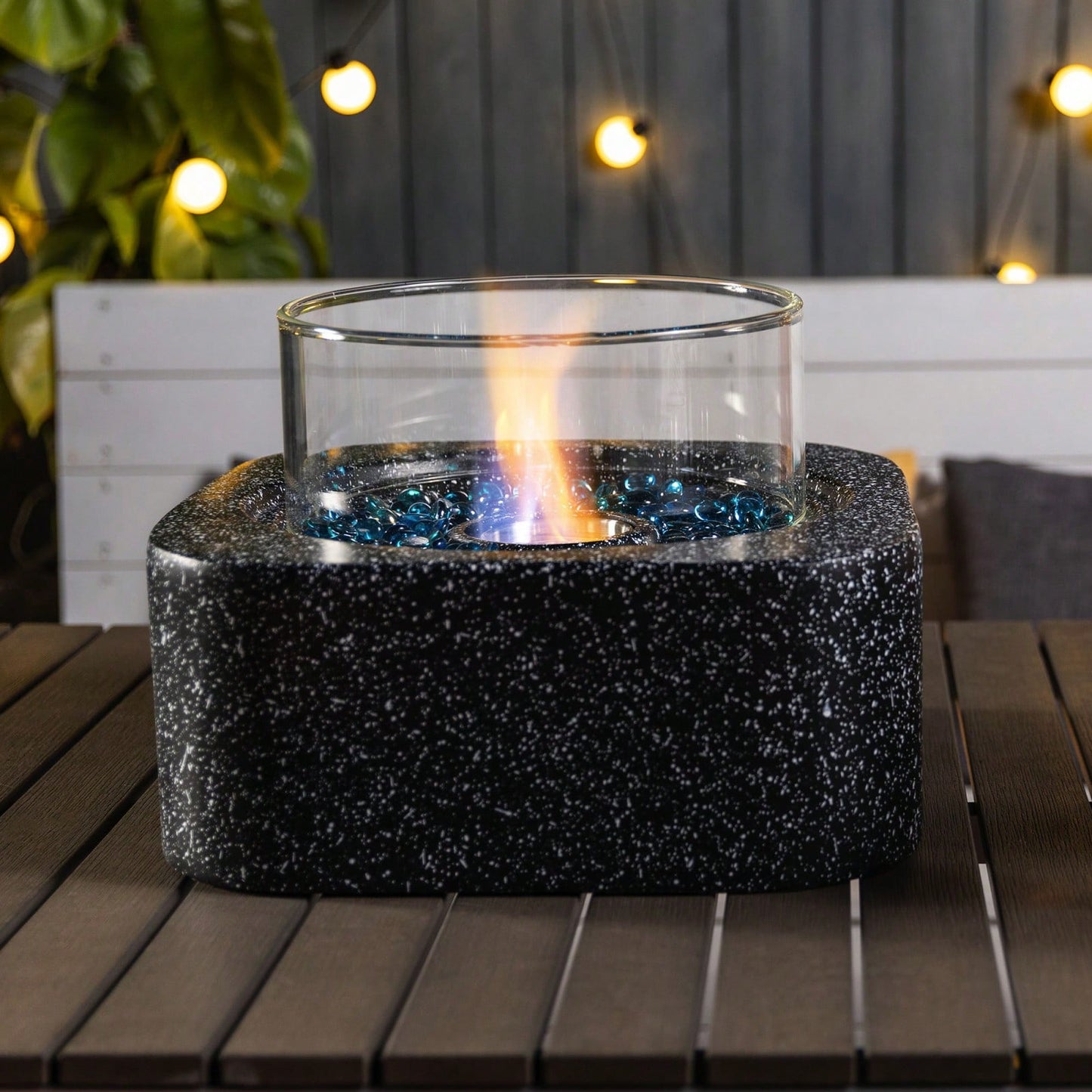 Ethanol Tabletop Fire Pit with Glass Wind Guard 3000BTU Mini Indoor Outdoor Concrete Fire Bowl