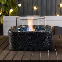 Ethanol Tabletop Fire Pit with Glass Wind Guard 3000BTU Mini Indoor Outdoor Concrete Fire Bowl