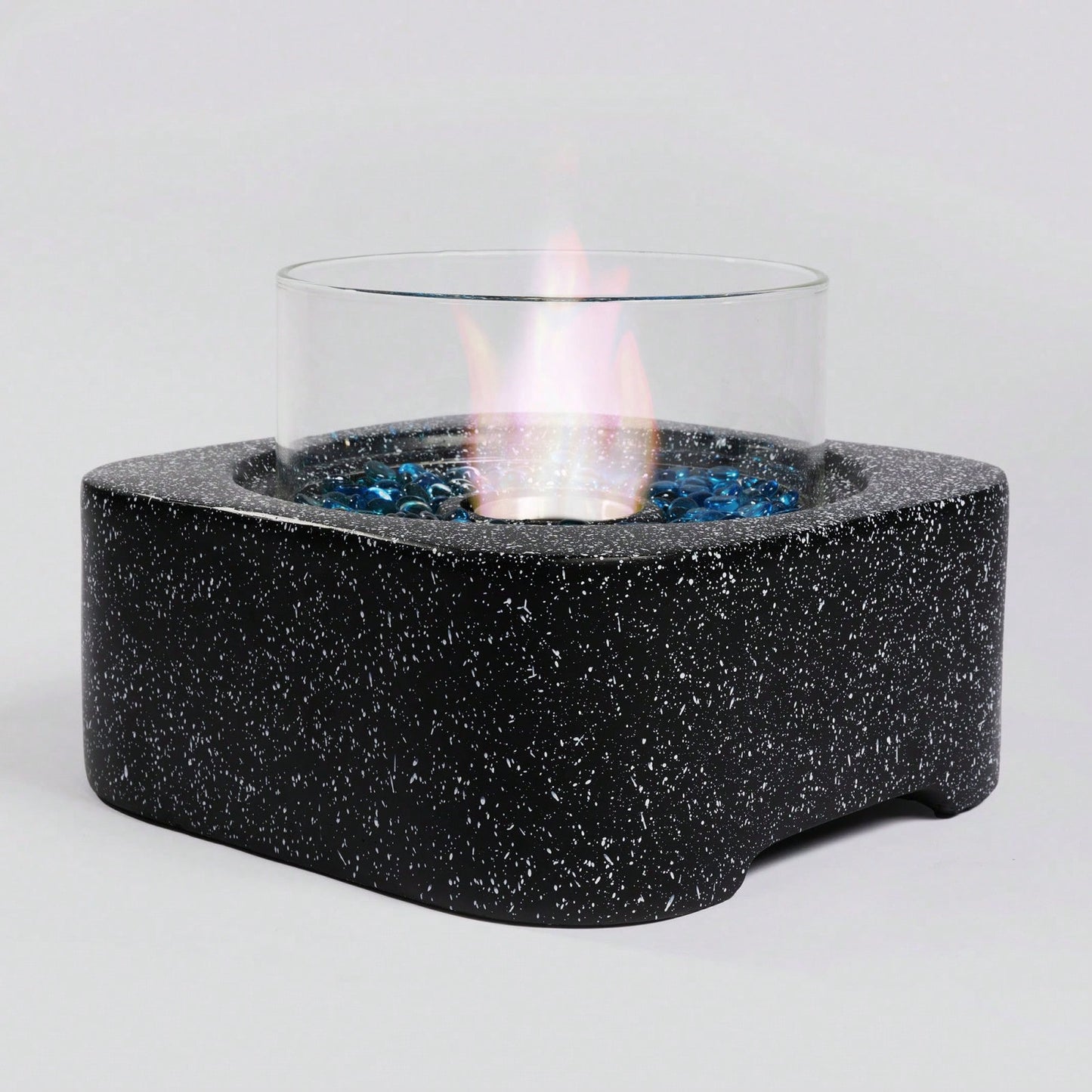 Ethanol Tabletop Fire Pit with Glass Wind Guard 3000BTU Mini Indoor Outdoor Concrete Fire Bowl