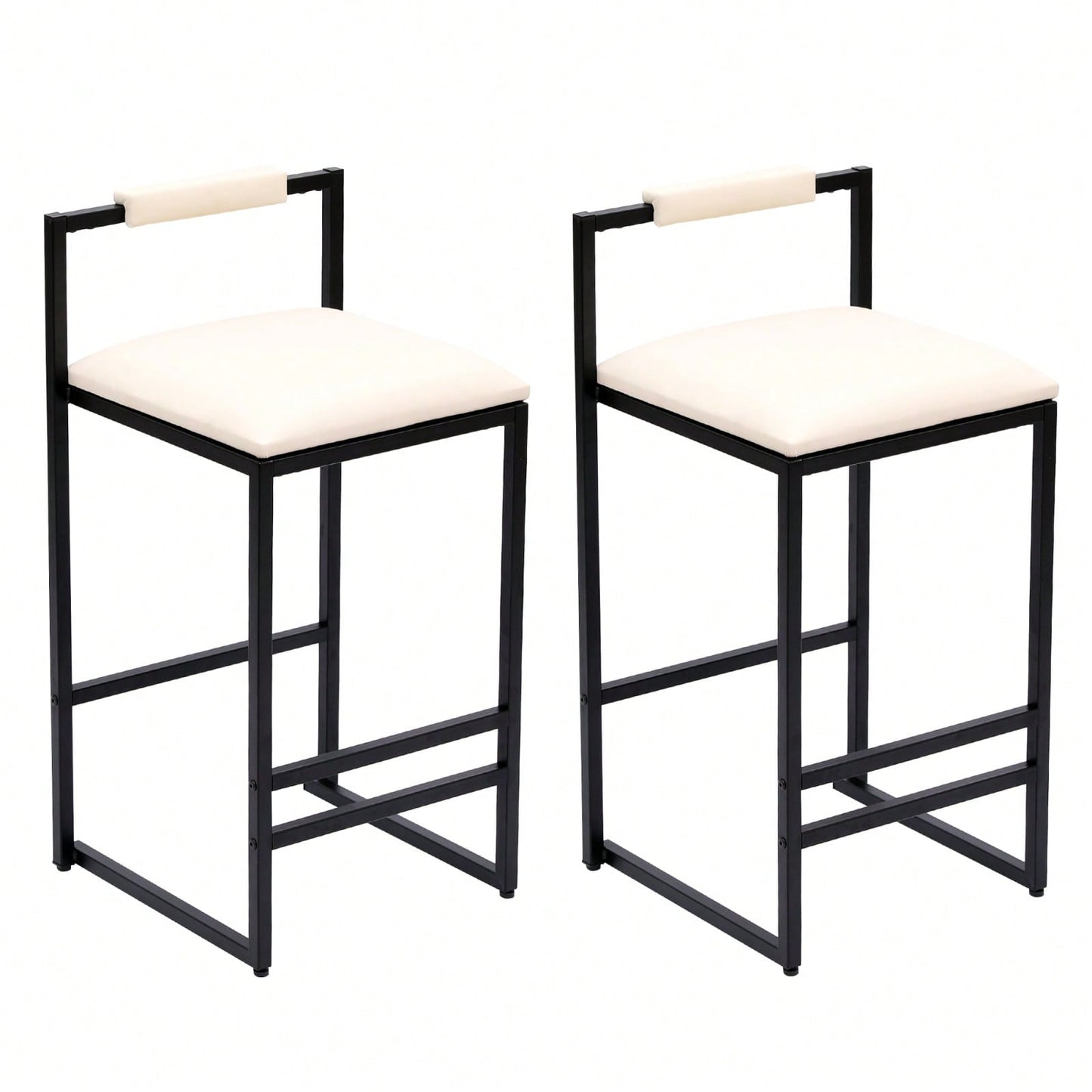 Set of 2 Stylish Beige Faux Leather Barstools with Metal Frame Dining Counter Height Comfortable Sturdy Design 220lb Capacity