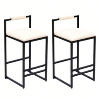 Set of 2 Stylish Beige Faux Leather Barstools with Metal Frame Dining Counter Height Comfortable Sturdy Design 220lb Capacity